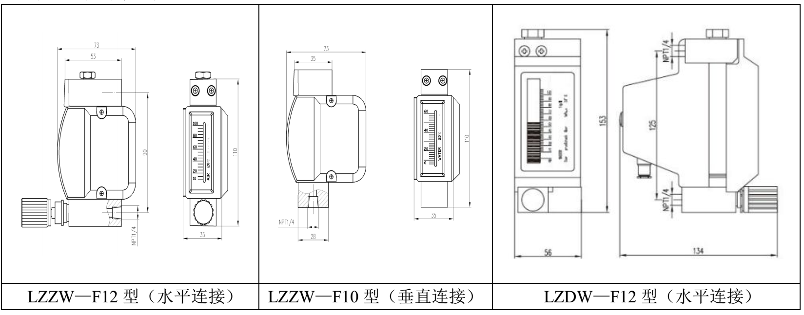 微小型金属管浮子流量计外形安装尺寸