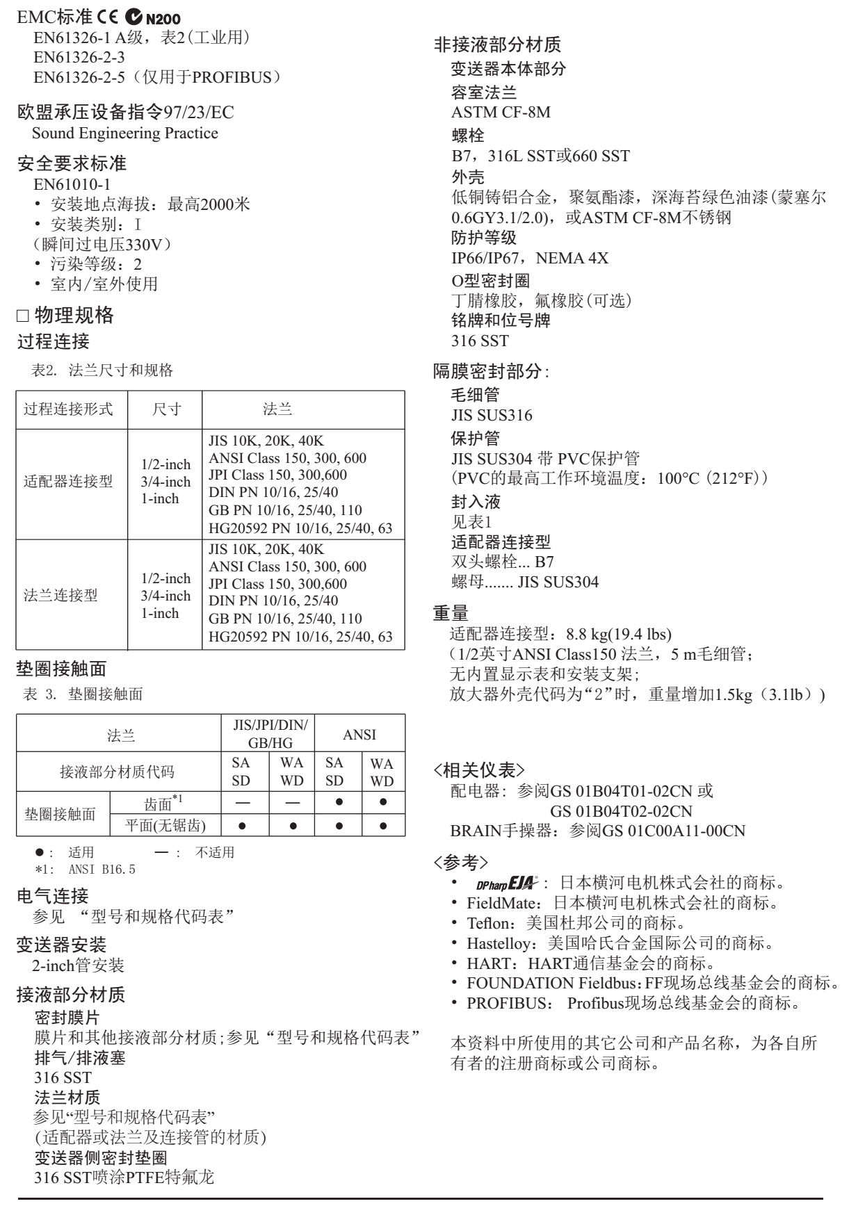 EJA118E/Z隔膜密封式压力变送器 标准