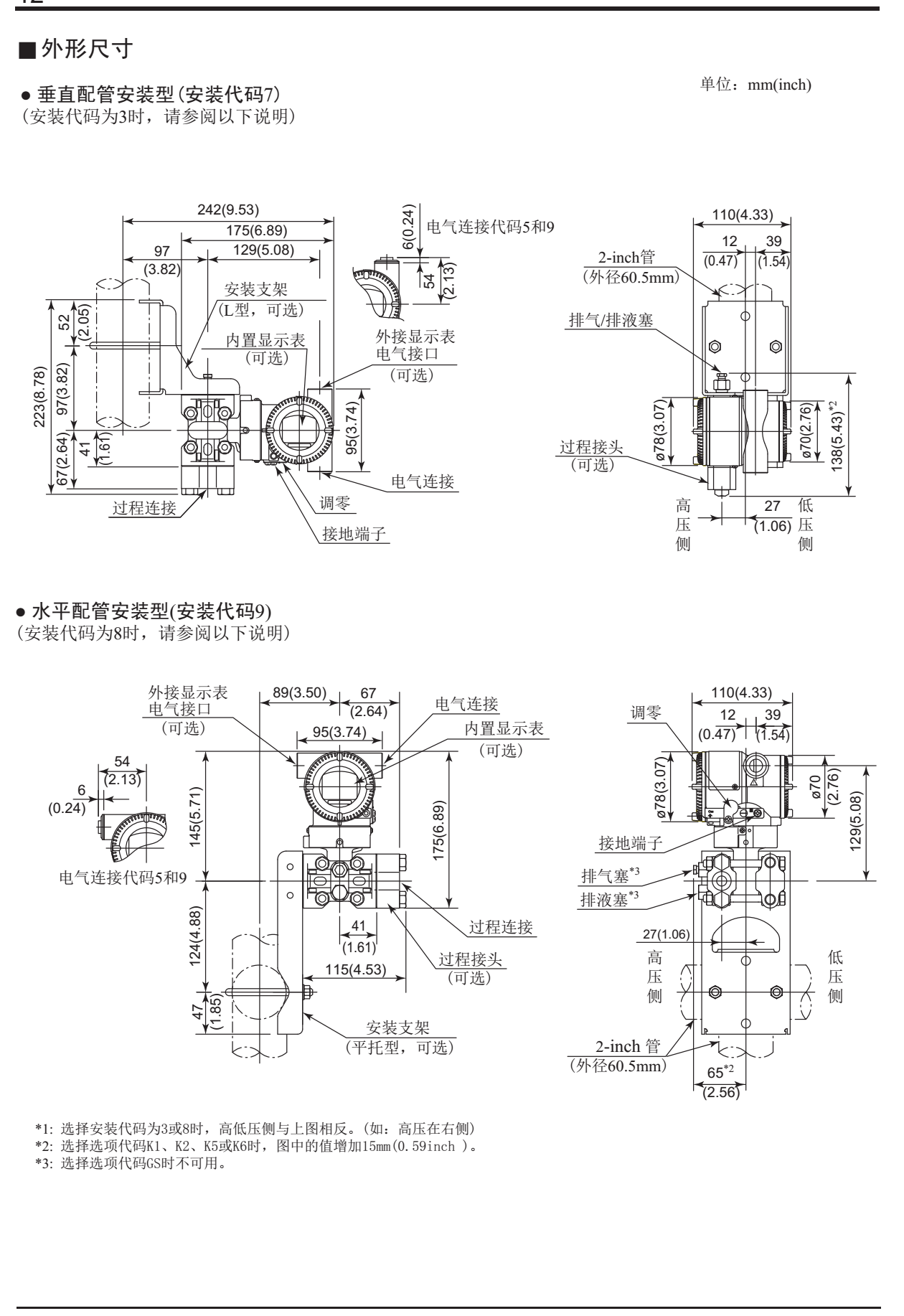 EJA310E绝对压力变送器外形尺寸