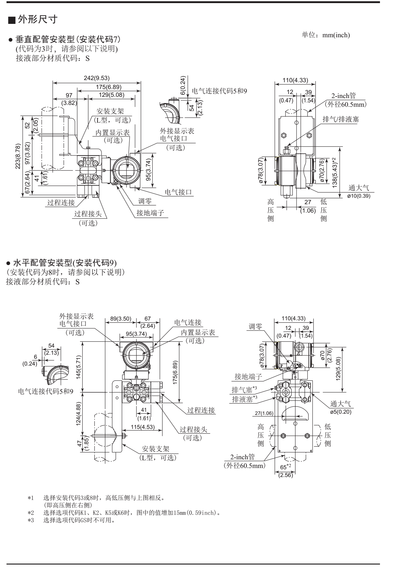 EJA430E压力变送器外观尺寸